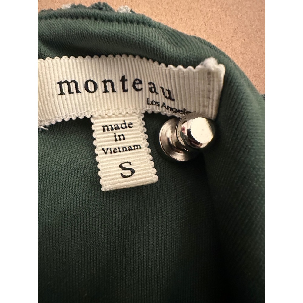 Monteau Womens Green Striped Off Shoulder Wide Leg Jumpsuit Size S Belted Lined - Picture 9 of 11